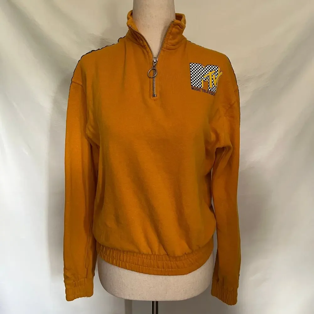 MTV Y2K Mustard 1/4 Zip Womens Sweeatshirt I Want My MTV Graphic Retro 90s - Picture 12 of 12